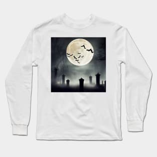 Graveyard Moon Backdrop Background Long Sleeve T-Shirt